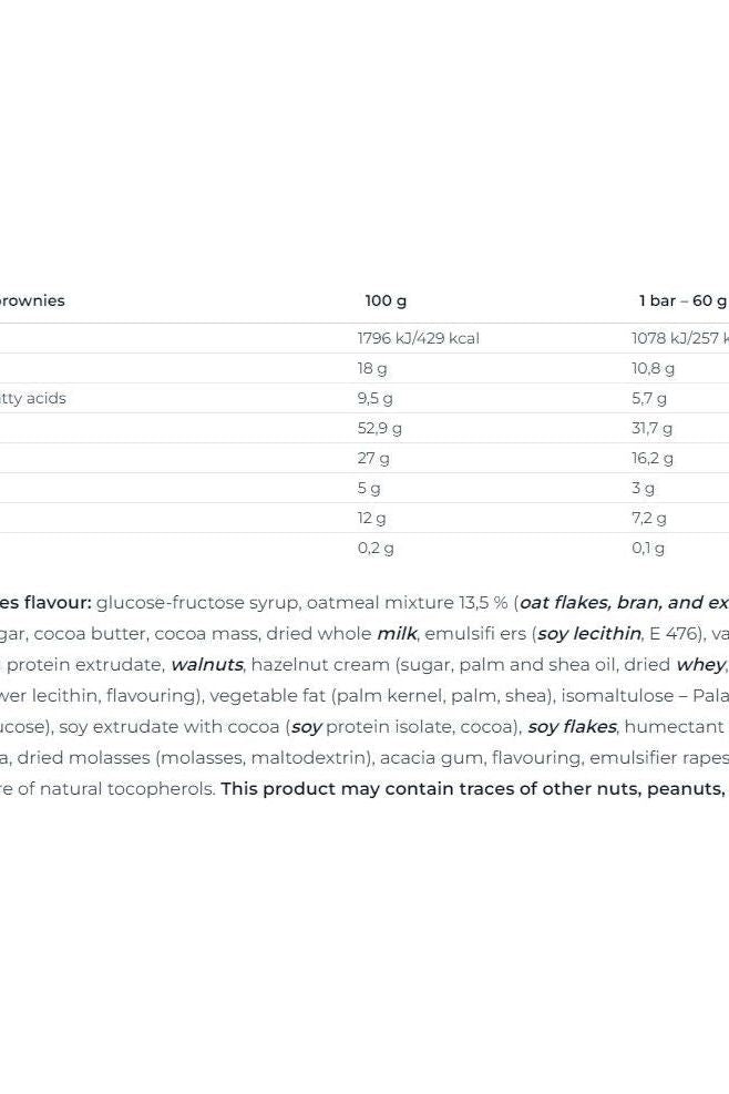 Nutritional information for Nutrend Energy Bar highlighting fiber source, energy content, and ingredients.