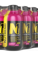 Nutrend N1 Drink 330ml bottles in tropical flavor, energy boosting beverage with guarana and beta-alanine.