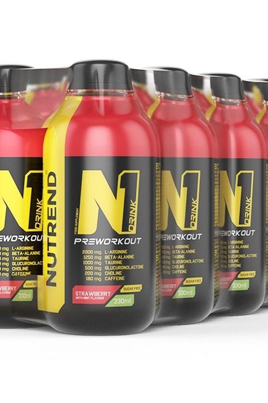Nutrend N1 Drink pack of 8 x 330 ml, energy drink with guarana and beta-alanine for mental and physical performance.