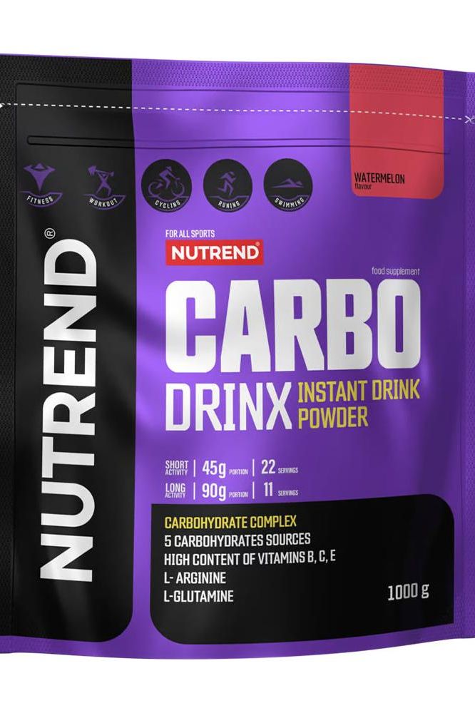 Nutrend CARBODRINX 1000g instant drink powder bag in watermelon flavor for energy and recovery during workouts.