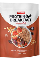 Nutrend Protein Oat Breakfast, chocolate flavor, gluten-free, enriched with vitamins and calcium, healthy breakfast option.