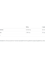 Nutrition facts for Nutrend Synephrine including ingredient details and per capsule dosage.