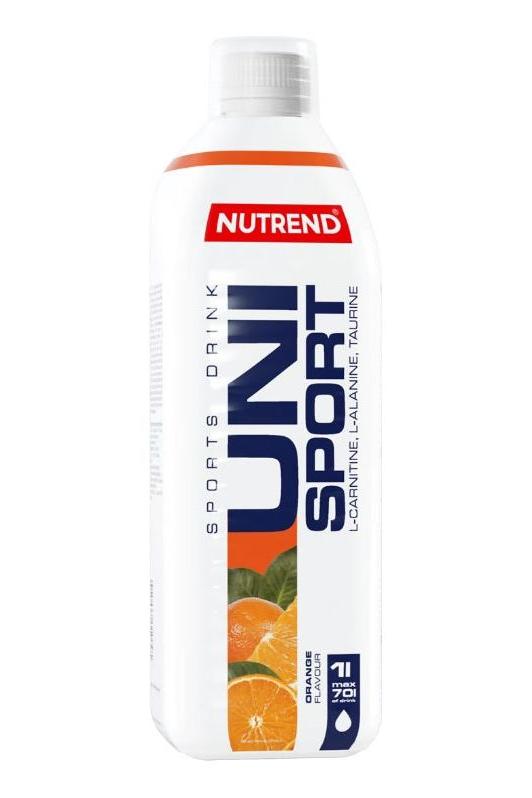 Nutrend Unisport sports drink bottle in orange flavor, concentrated for hydration, suitable for athletes.