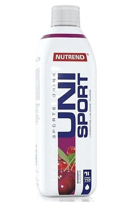 Nutrend Unisport mineralized sports drink bottle with cherry flavor, hydrates athletes effectively.
