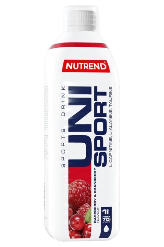 Nutrend Unisport raspberry-flavored hypotonisk sportdryck in a 1000ml bottle.
