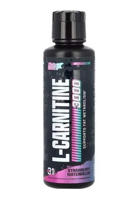 Nutrex L-Carnitine 3000 liquid in Strawberry Watermelon flavor, promoting fat metabolism and enhanced energy.