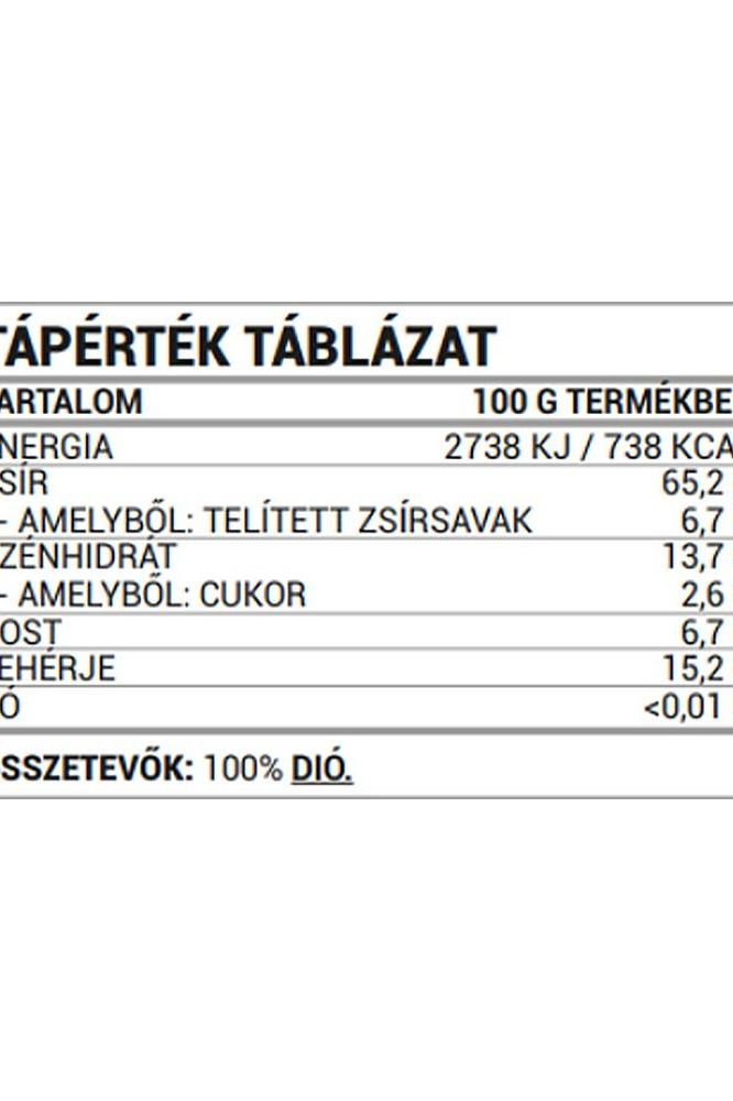 Nutrition facts table for Nutriversum 100% Walnut Butter, detailing energy, fat, carbohydrates, and protein content.
