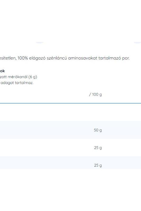 Nutrition label of Nutriversum BCAA 2:1:1 showing amino acid content per 100g.