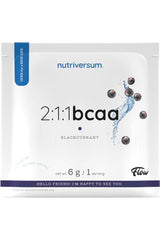 Nutriversum 2:1:1 BCAA blackcurrant flavor package, vegan, sugar-free, 6g per serving.