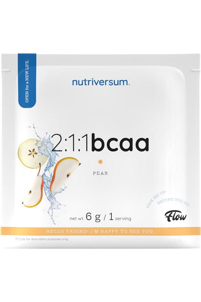 Nutriversum 2:1:1 BCAA FLOW pear flavor single serving pack of 6g, vegan and sugar-free.