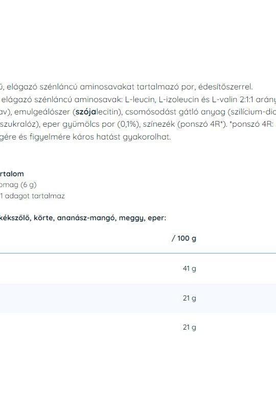 Nutriversum BCAA nutritional information with a focus on amino acids and flavors.