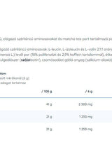 Nutriversum BCAA nutritional information with amino acids and matcha tea details in 2:1:1 ratio.