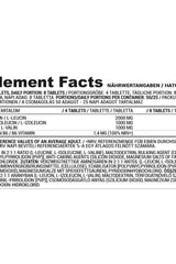 Nutriversum BCAA + B6 supplement facts showing amino acid content and daily servings.