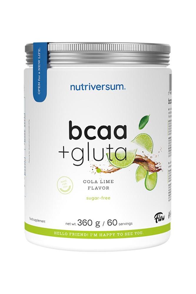 Nutriversum BCAA + Gluta sugar-free supplement in lime cola flavor, 360g container with 60 servings.