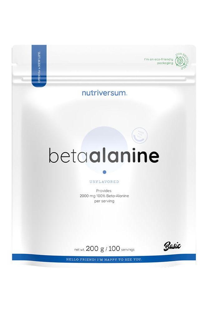 Nutriversum Beta Alanine Unflavored 200g package, promotes endurance and muscle recovery, 2000mg per serving.