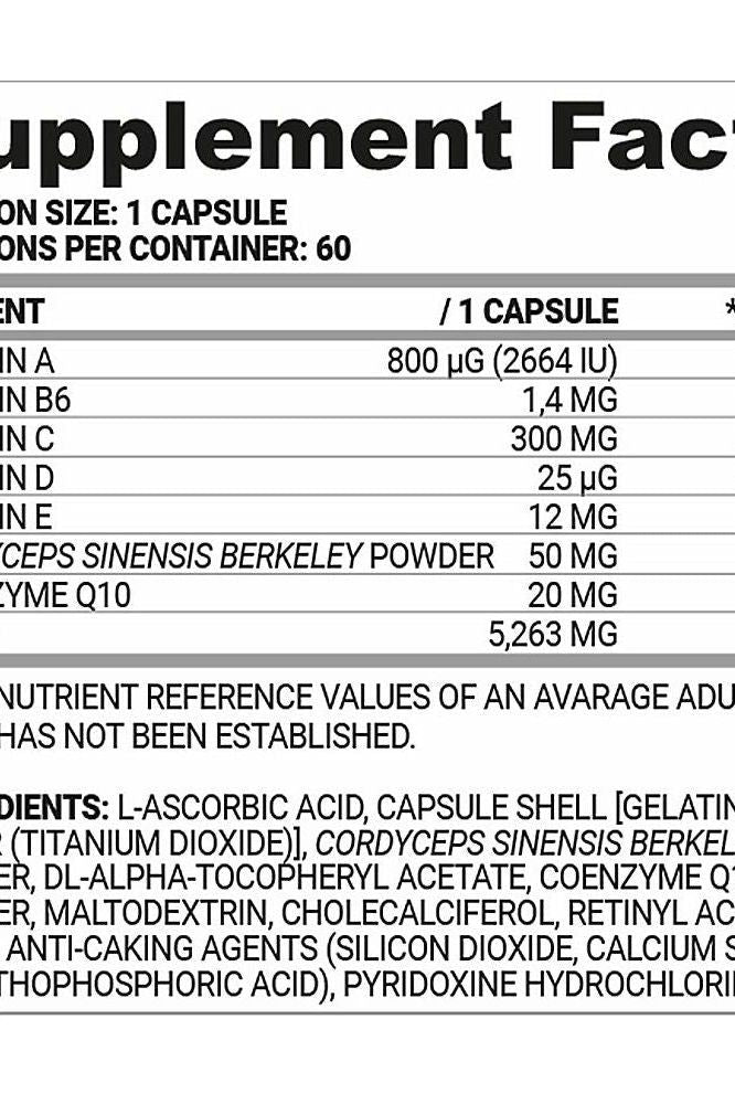 Supplement facts for Nutriversum Breath VITA capsules, detailing vitamins A, B, C, D, E and ingredients.
