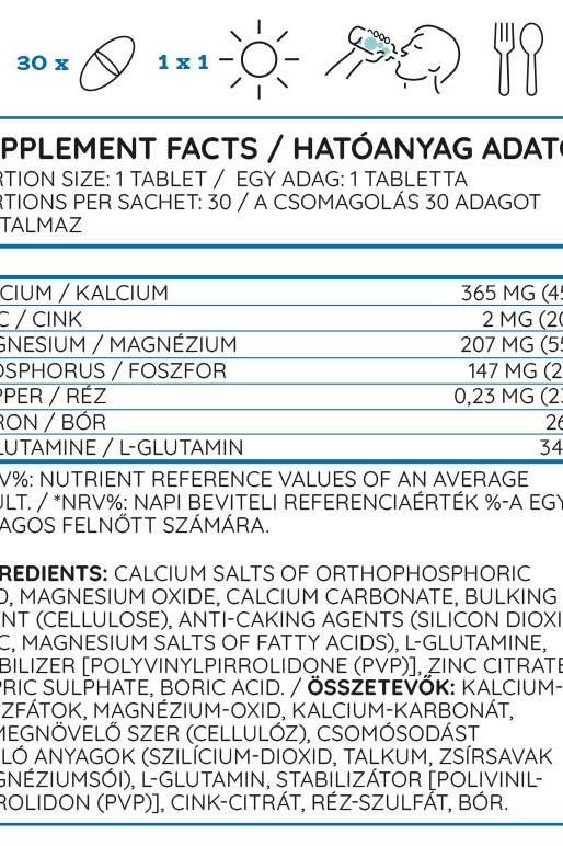 Nutriversum CA-ZN-MG supplement facts label detailing ingredients and nutritional values.