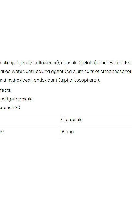 Nutriversum Coenzyme Q10 supplement facts label detailing ingredients and dosage information.