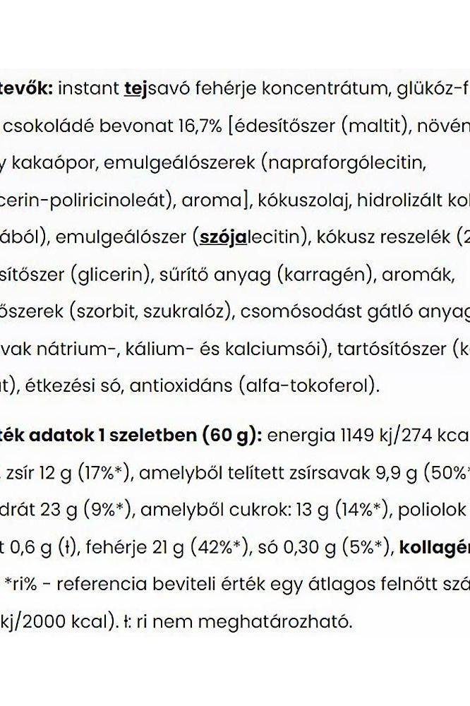Nutriversum Collagen Bar WSHAPE nutritional information and ingredient list.