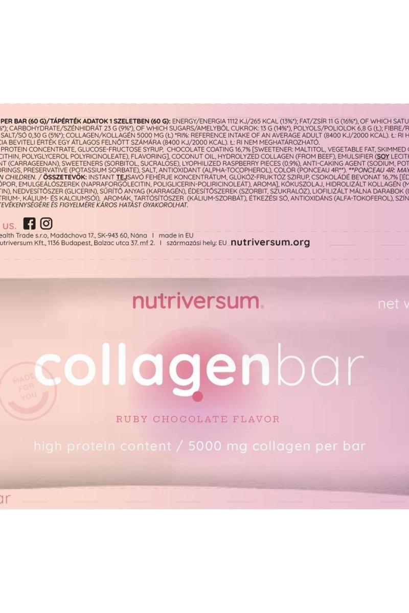 Nutriversum Collagen Bar with ruby chocolate flavor, high protein and collagen content in a sleek packaging
