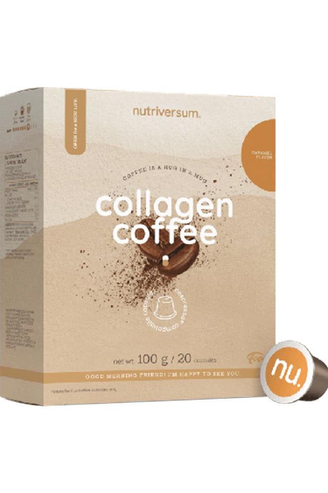 Nutriversum Collagen Coffee box with coffee capsules, 500 mg collagen per serving and compatible with Nespresso machines.