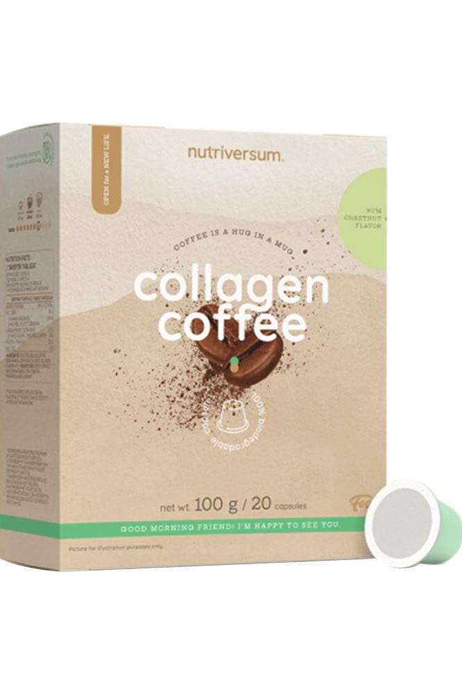 Nutriversum collagen coffee capsule box with 20 servings, featuring high-quality coffee and collagen benefits.