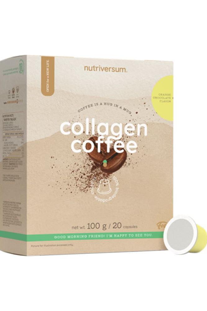 Nutriversum Collagen Coffee packaging with Nespresso compatible capsules, 100g and 20 servings.