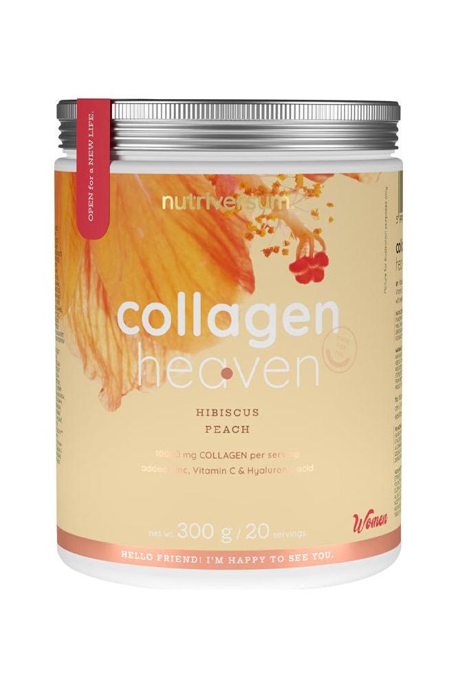 Nutriversum Collagen Heaven Hibiscus Peach, 300g collagen powder with vitamin C and hyaluronic acid.