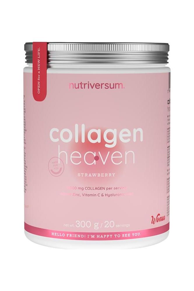 Nutriversum Collagen Heaven strawberry flavor, 10,000 mg collagen and antioxidants in a 300g container.