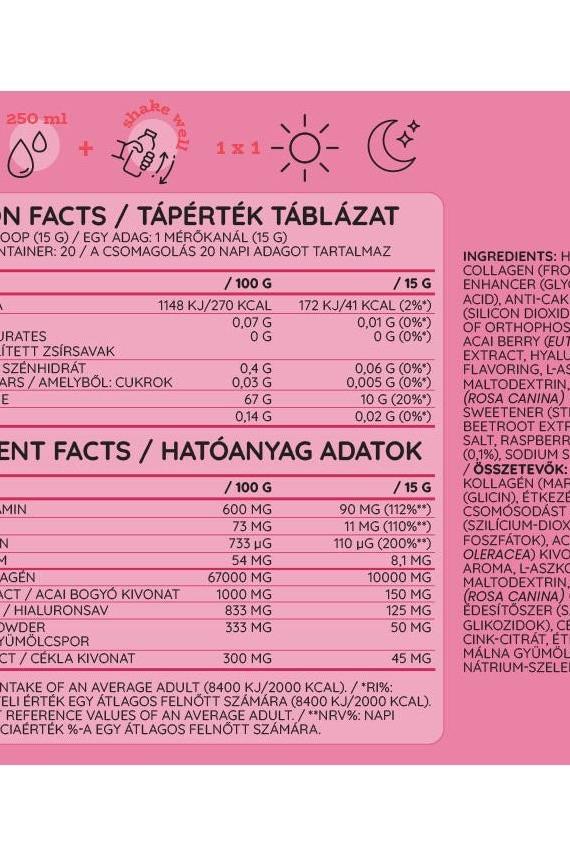 Nutriversum Collagen Heaven nutritional facts panel showing ingredients and nutritional content.