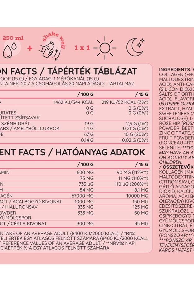 Nutriversum Collagen Heaven nutrition facts label with ingredient breakdown and serving information.