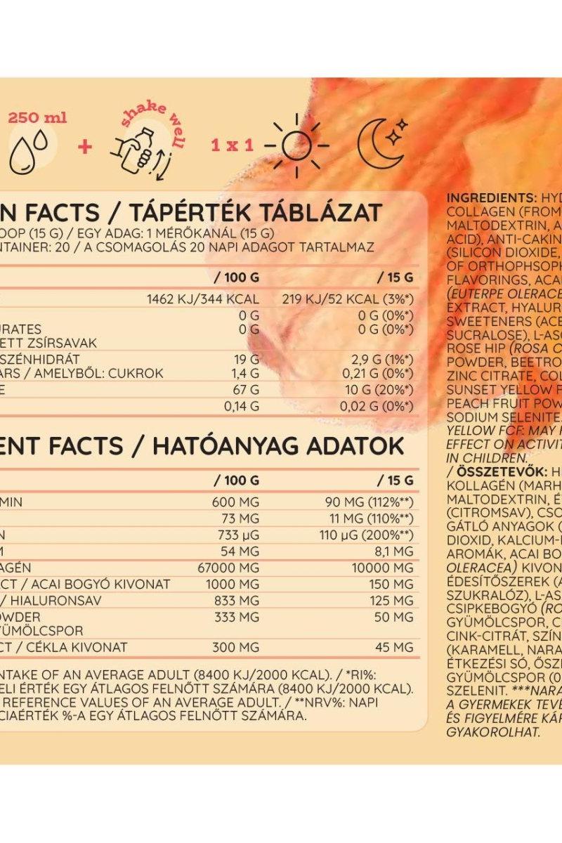 Nutriversum Collagen Heaven nutrition facts label highlighting collagen, antioxidants, and hyaluronic acid.