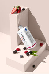 Nutriversum Collagen Liquid with wild berries, promoting skin elasticity and hydration in a stylish display.