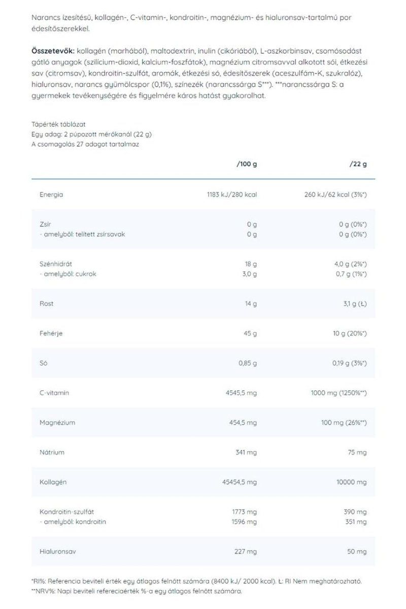 Nutriversum Collagen+ Powder nutritional information table including collagen and active ingredients.