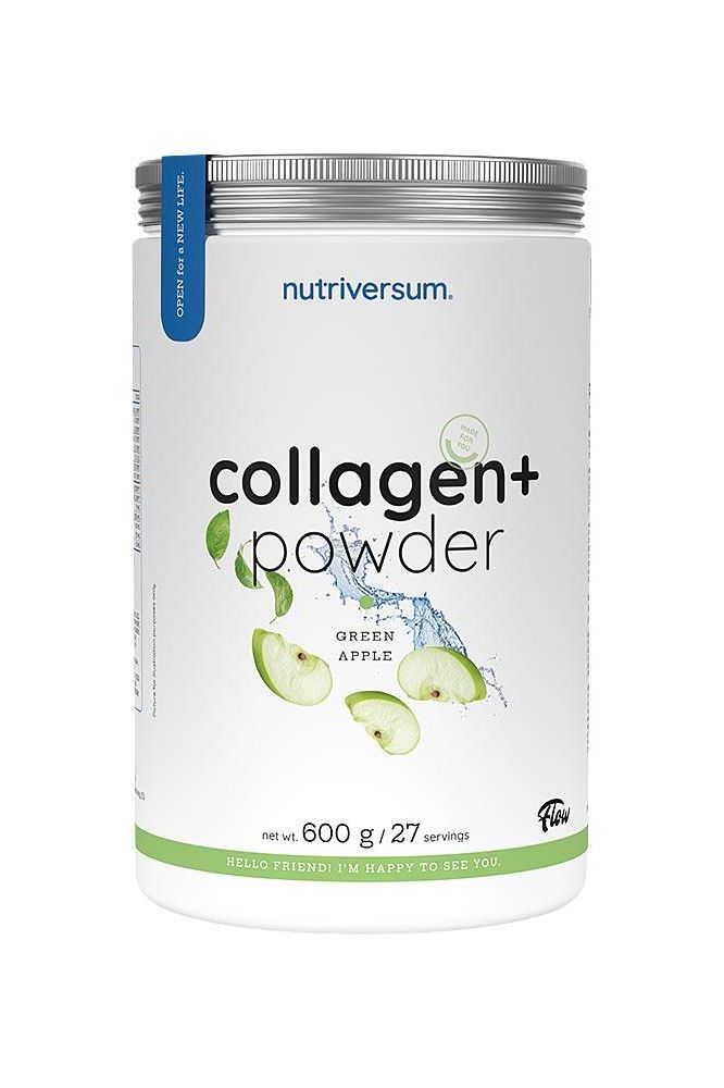 Nutriversum Collagen+ Powder in green apple flavor, 600g container for skin firmness and joint health.