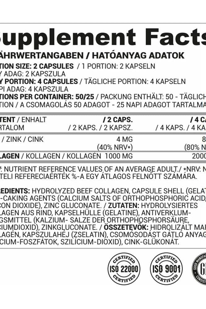 Supplement facts label for Nutriversum Collagen - WSHAPE, detailing ingredients and nutrition information.