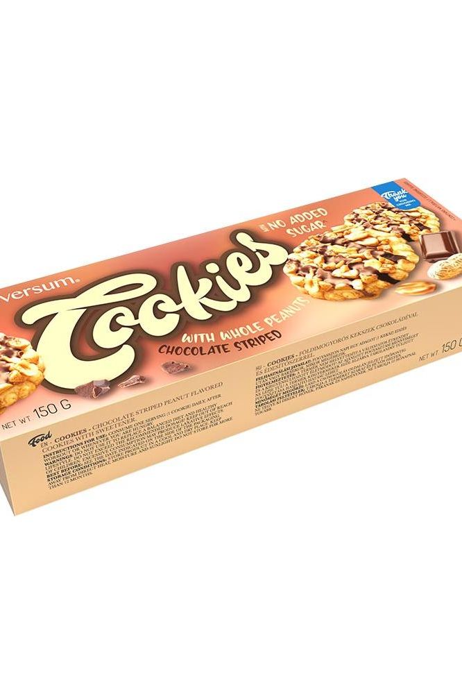 Nutriversum Cookies package, peanut flavored, no added sugar, healthy snack option.