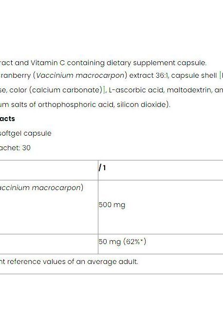 Nutriversum Cranberry + C dietary supplement capsule ingredients and nutritional facts overview