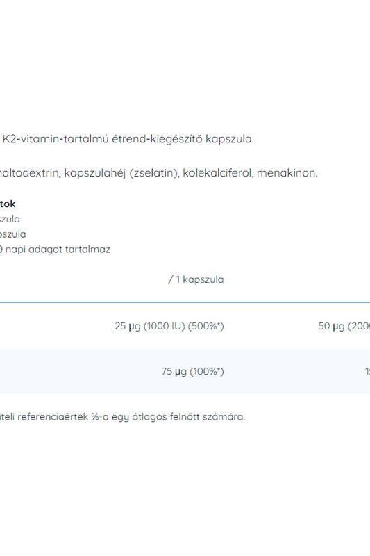 Nutriversum D3 + K2 vitamin capsule nutritional information and serving details.