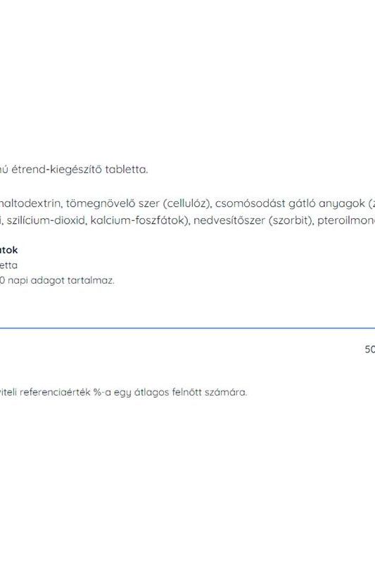 Nutriversum Folic Acid tablet ingredients list, detailing nutritional components and daily dosage information.