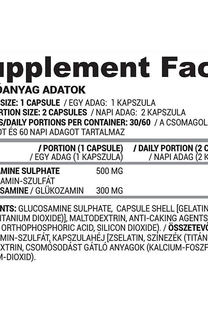Nutriversum Glucosamine Sulphate supplement facts with dosage information for VITA capsules.