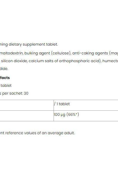 Nutriversum Iodine supplement tablet details, including ingredients and nutritional facts.