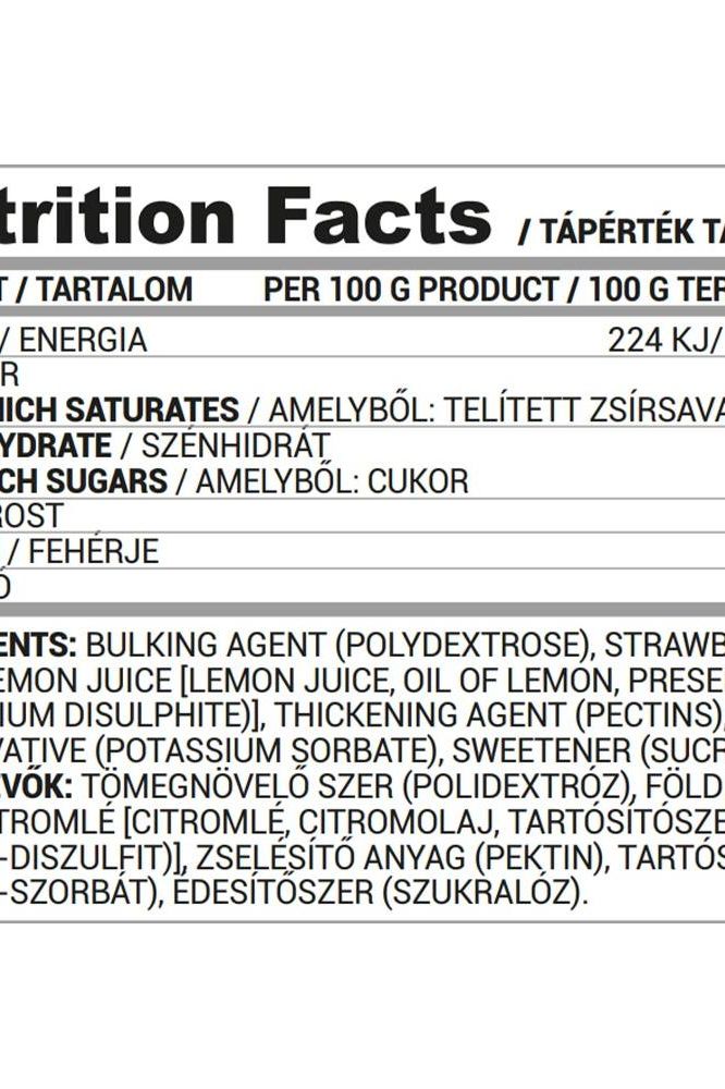 Nutrition facts label for Nutriversum Jam showing energy content and ingredients.