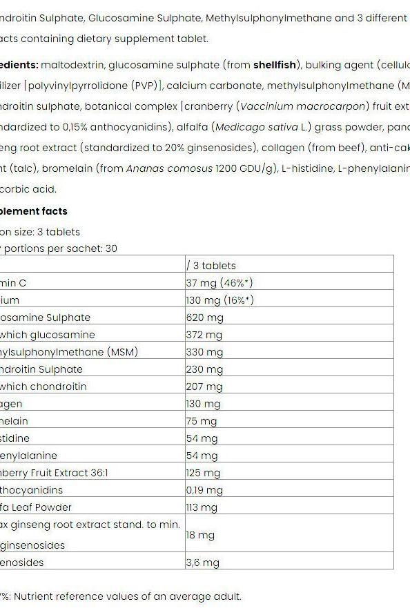Nutriversum Joint Guard supplement facts and ingredient list for joint health support, 30 packs.