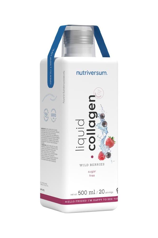 Nutriversum Liquid Collagen 10,000 Mg Sugar Free in Wild Berries flavor, 500 ml bottle packaging for easy consumption.