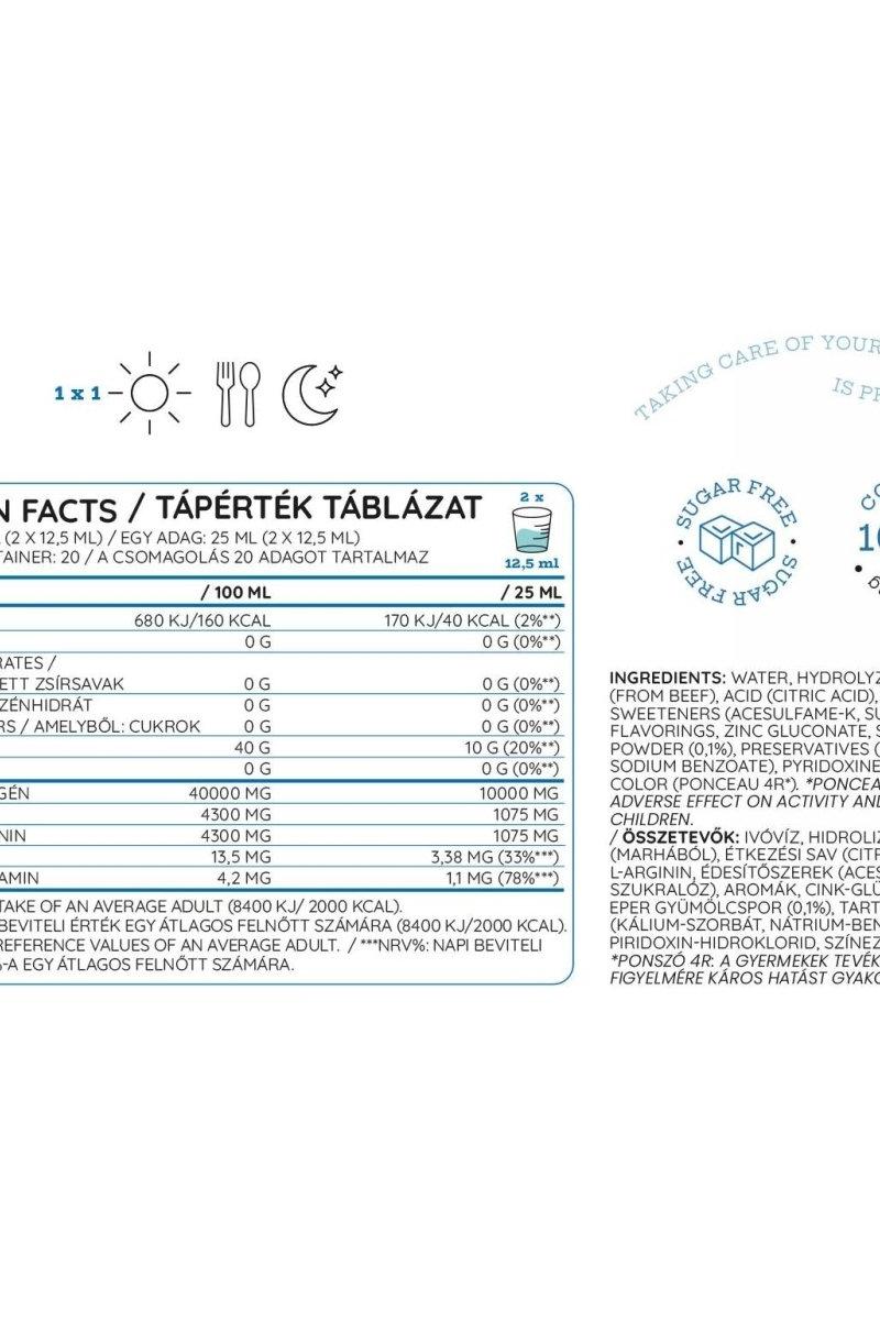 Nutrition facts label for Nutriversum Liquid Collagen 10,000 Mg Sugar Free, detailing serving size and ingredients.