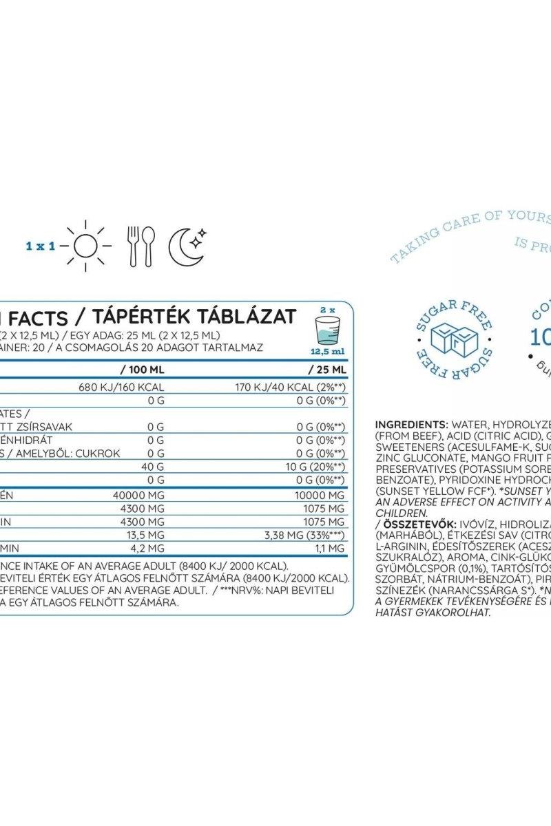 Nutriversum Liquid Collagen 10.000 Mg Sugar Free nutritional facts label with ingredients and benefits.