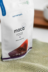 Nutriversum maca root dietary supplement package with 60 capsules, designed to boost energy and support health.