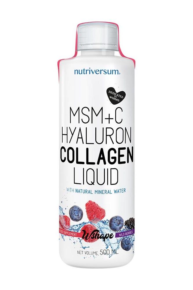 Nutriversum MSM+C Hyaluron Collagen Liquid 500ml for skin health and anti-aging benefits.