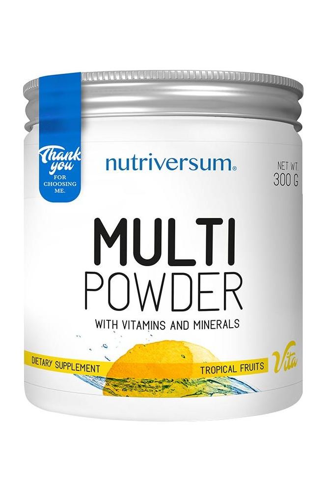 Nutriversum Multi Powder VITA with tropical fruits, dietary supplement, 300g container.